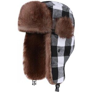 Unisex White lattice 100% Polyester Skiing Trooper Winter Ear Flaps Trapper Hat